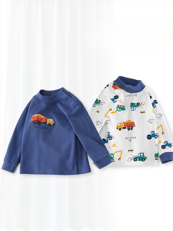 Bērnu garām piedurknēm tops ar augstu kaklu, 100% kokvilna, unisex, pavasaris un rudens