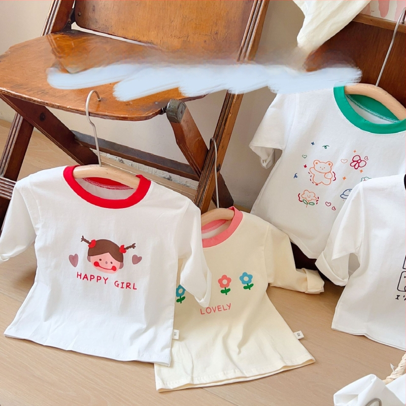 Bērnu garās piedurknes T-krekls, 100% kokvilna, karikatūras raksts, mīksta apdare, apaļš kakls, pavasaris–rudens