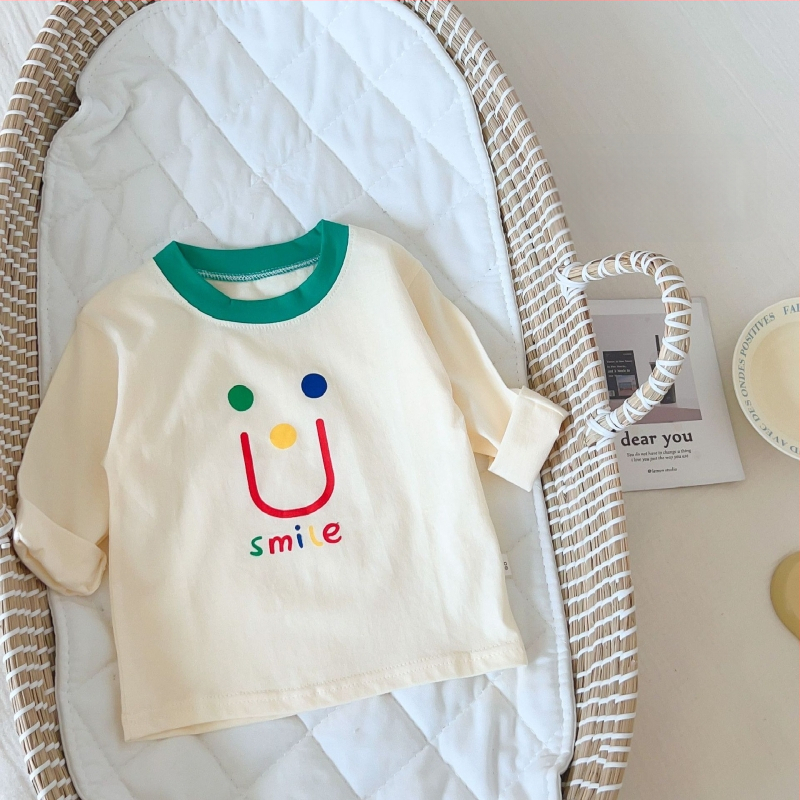 Bērnu garās piedurknes T-krekls, 100% kokvilna, karikatūras raksts, mīksta apdare, apaļš kakls, pavasaris–rudens