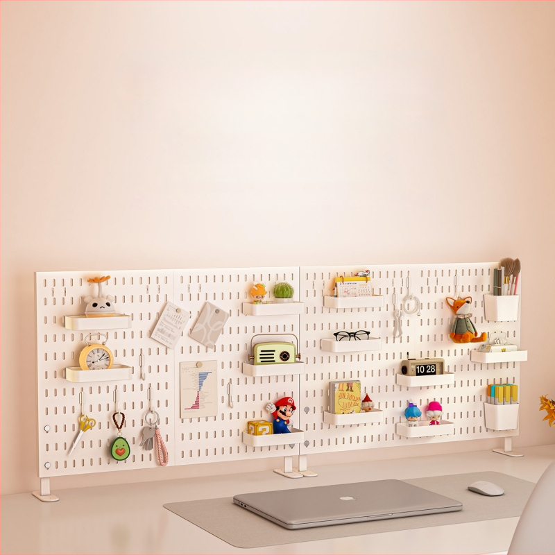 Darba galda uzglabāšanas plaukts ar perforētu paneli - vertikālais organizators austiņām, 1 kārta, plastmasa, minimālistisks stils