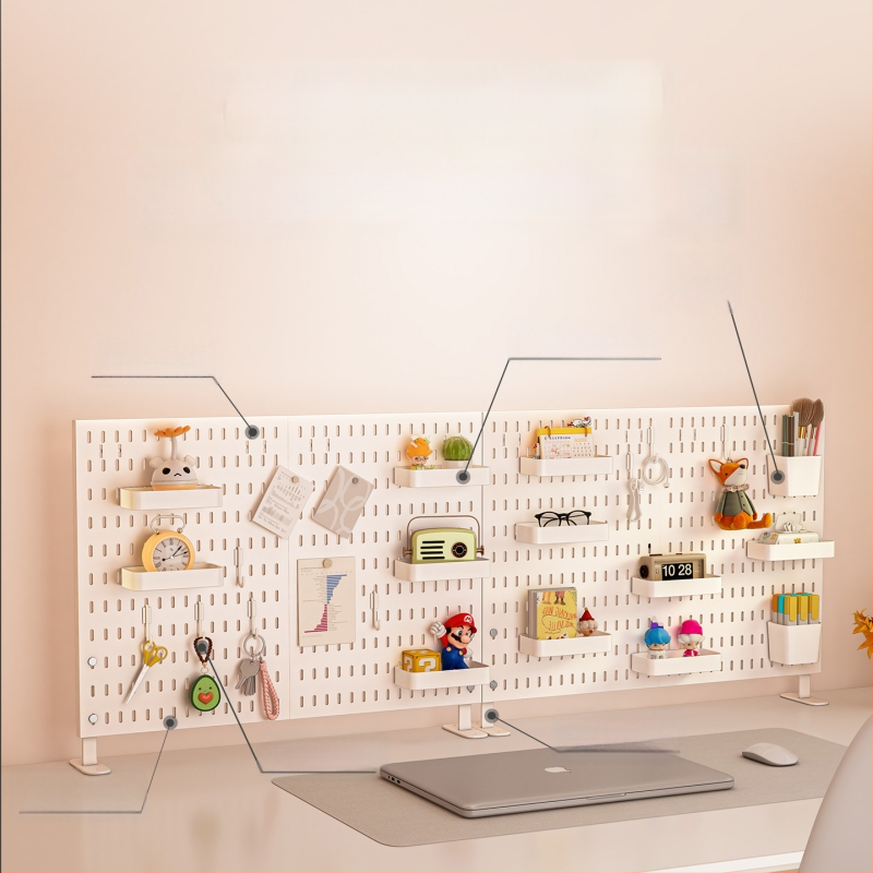 Darba galda uzglabāšanas plaukts ar perforētu paneli - vertikālais organizators austiņām, 1 kārta, plastmasa, minimālistisks stils