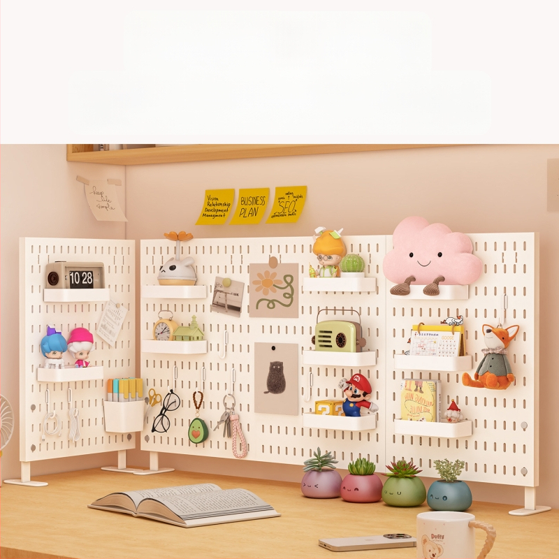 Darba galda uzglabāšanas plaukts ar perforētu paneli - vertikālais organizators austiņām, 1 kārta, plastmasa, minimālistisks stils