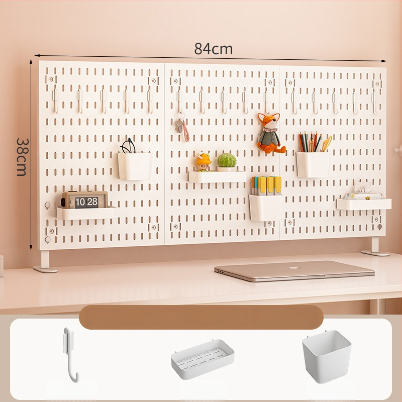 Darba galda uzglabāšanas plaukts ar perforētu paneli - vertikālais organizators austiņām, 1 kārta, plastmasa, minimālistisks stils