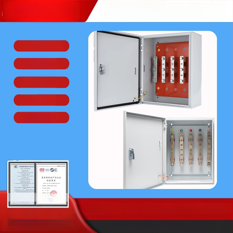 Izoliuota T-jungties dėžė kabeliams su vario šina, sieninis montavimas, IP40, korpusas iš šaltai valcuoto plieno plokštės, pagal užsakymą