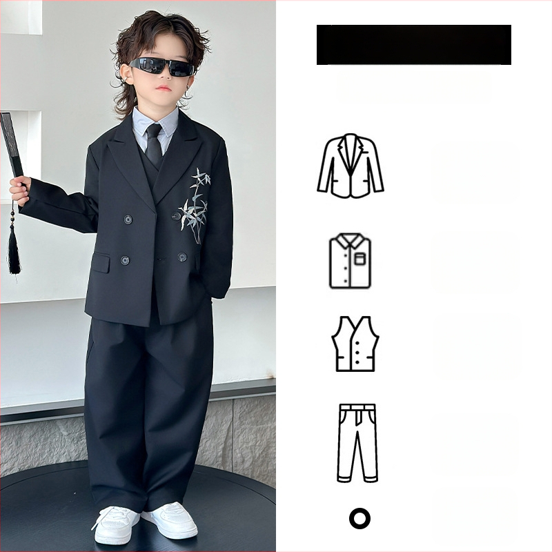 Детски костюм в китайски стил за момчета, двуреден сако, полиестер, за пиано изпълнения, пролет-есен, възраст 3–8 години