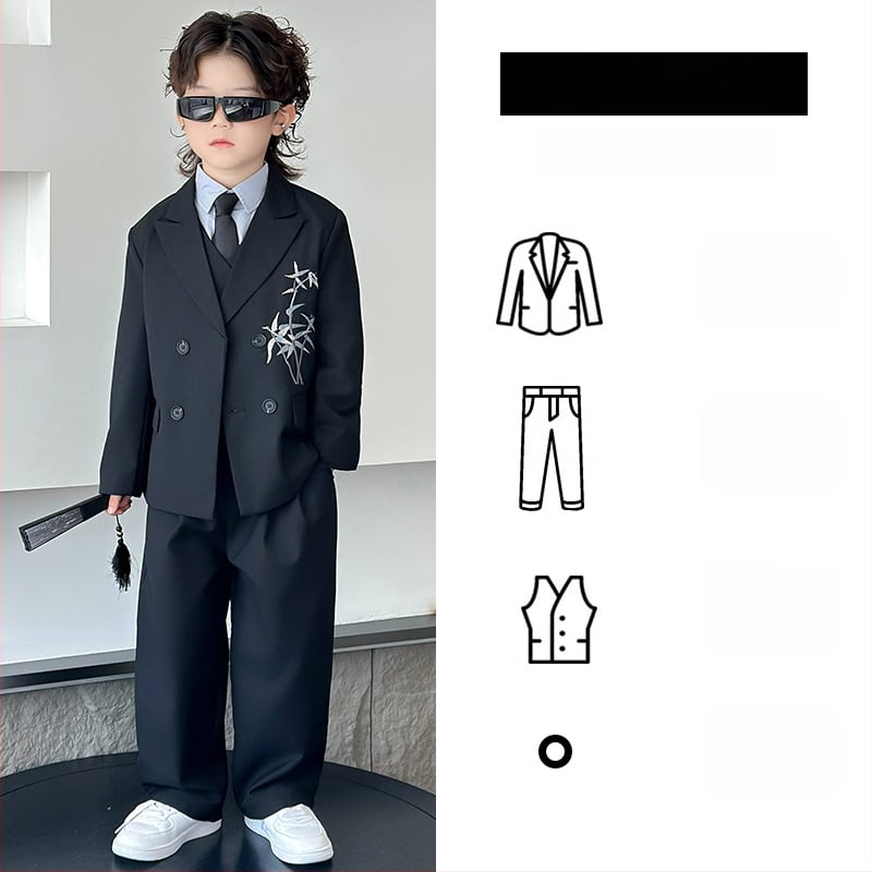 Детски костюм в китайски стил за момчета, двуреден сако, полиестер, за пиано изпълнения, пролет-есен, възраст 3–8 години