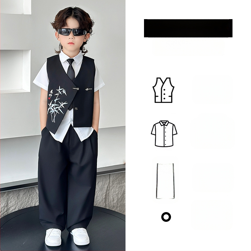 Детски костюм в китайски стил за момчета, двуреден сако, полиестер, за пиано изпълнения, пролет-есен, възраст 3–8 години