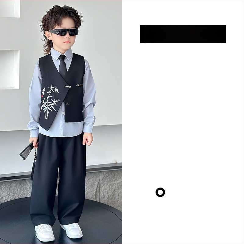 Детски костюм в китайски стил за момчета, двуреден сако, полиестер, за пиано изпълнения, пролет-есен, възраст 3–8 години