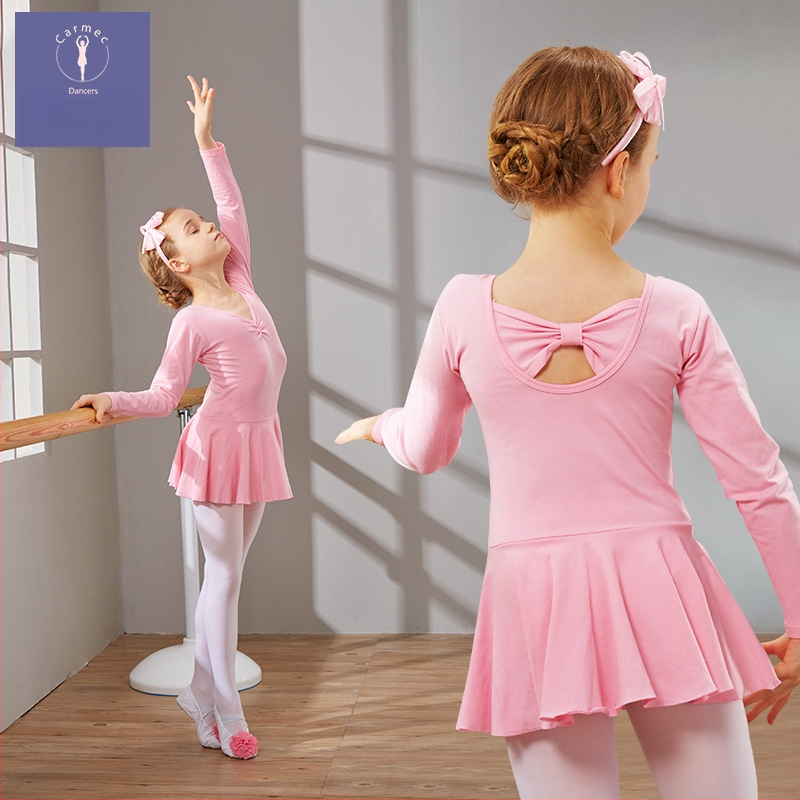 Kamengqi bērnu baleta trenēšanas kleita ar garām un īsām piedurknēm, princeses stils, 93% kokvilna, mīksta apstrāde, enzīmu mazgāšana, 3–8 gadi