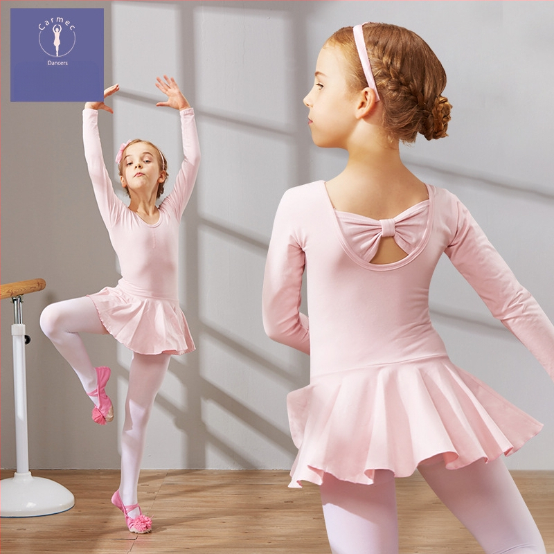 Kamengqi bērnu baleta trenēšanas kleita ar garām un īsām piedurknēm, princeses stils, 93% kokvilna, mīksta apstrāde, enzīmu mazgāšana, 3–8 gadi