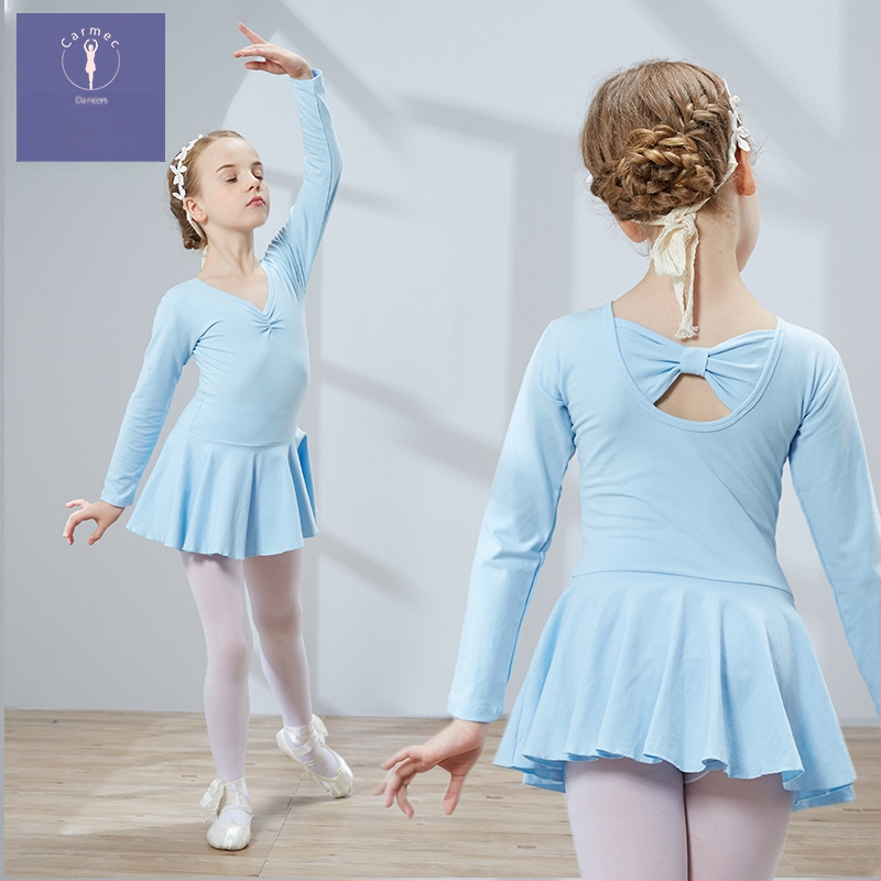 Kamengqi bērnu baleta trenēšanas kleita ar garām un īsām piedurknēm, princeses stils, 93% kokvilna, mīksta apstrāde, enzīmu mazgāšana, 3–8 gadi