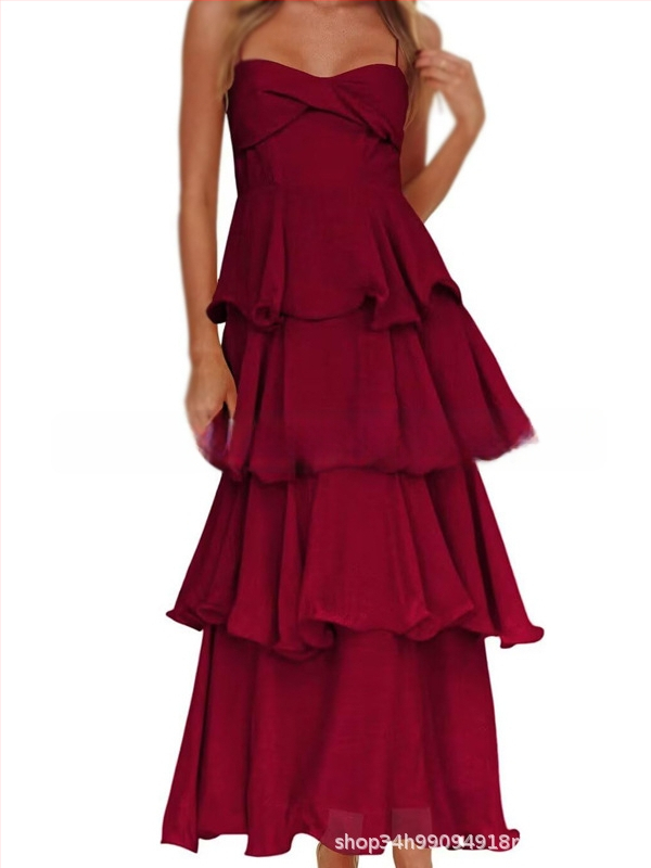 Polüesteri pikk A-line kleit varrukateta, kõrge vöökoht, elegantne õhtukleit pulmadeks (2026)