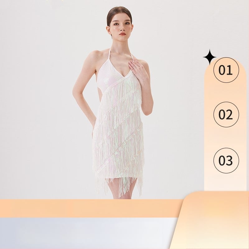 Elegantne Latīņu deju treeningkomplekt naistele — õmmeldud seelikuga komplekt, materjal: polüester (>95%), triacetaat (>95%), suvi 2025