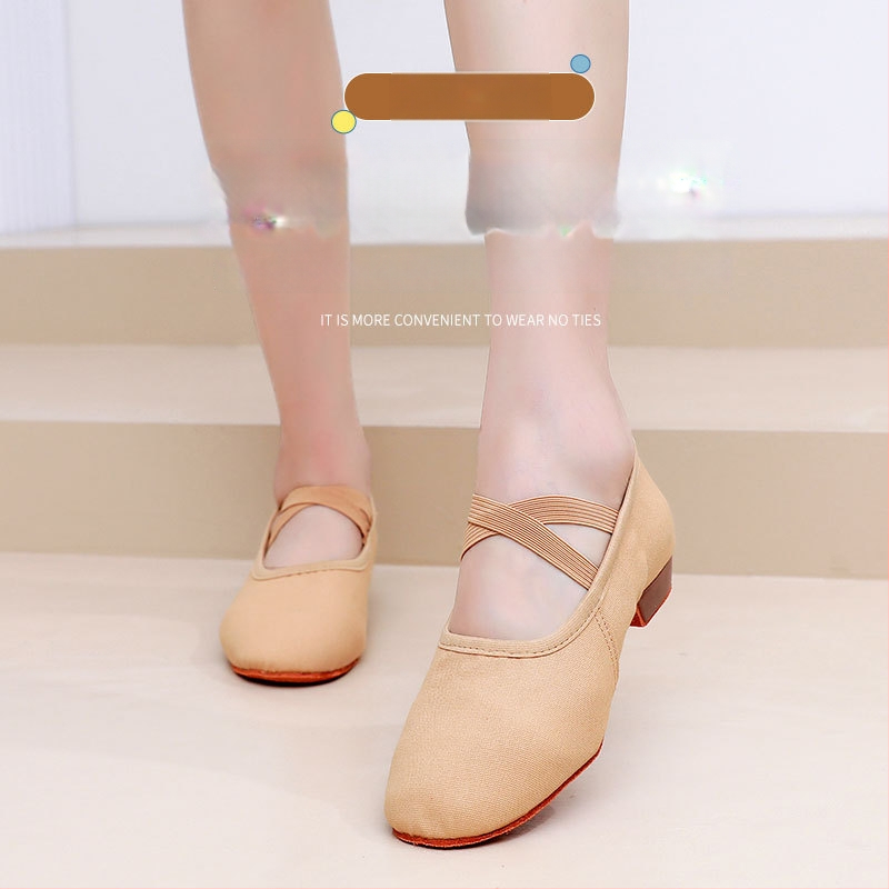 Pantofi de dans pentru femei, tocuri de 2 cm – partea superioară din pânză, talpă din tendoane de vițel, ușori, pentru balet, dans modern și latino, toate sezoanele