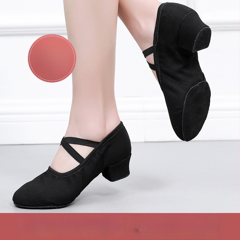 Deju kurpes pieaugušām sievietēm, auduma augšdaļa, gumijas zole, anti-slīdējoša, piemērotas baletam, mūsdienu deja un latīņu deja