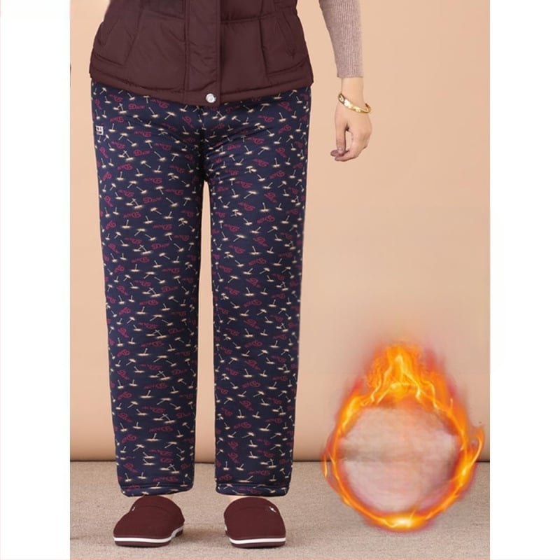 Termilised Chenille puuvillased püksid vanematele naistele, kõrge vöökoht, kitsas lõige, sügis-talv