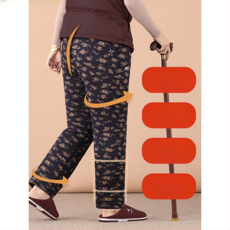 Termilised Chenille puuvillased püksid vanematele naistele, kõrge vöökoht, kitsas lõige, sügis-talv