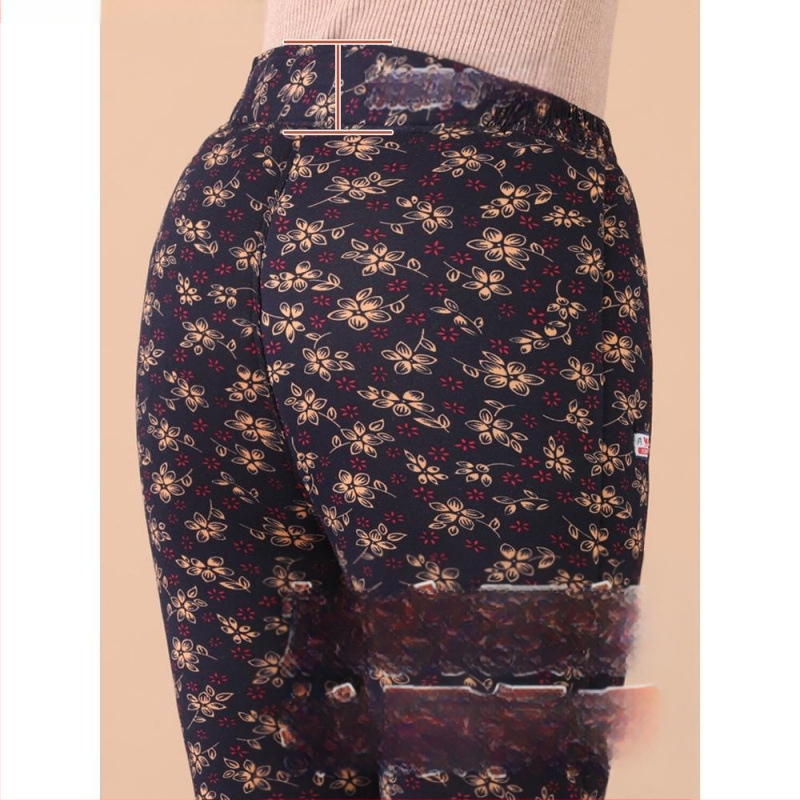 Termilised Chenille puuvillased püksid vanematele naistele, kõrge vöökoht, kitsas lõige, sügis-talv