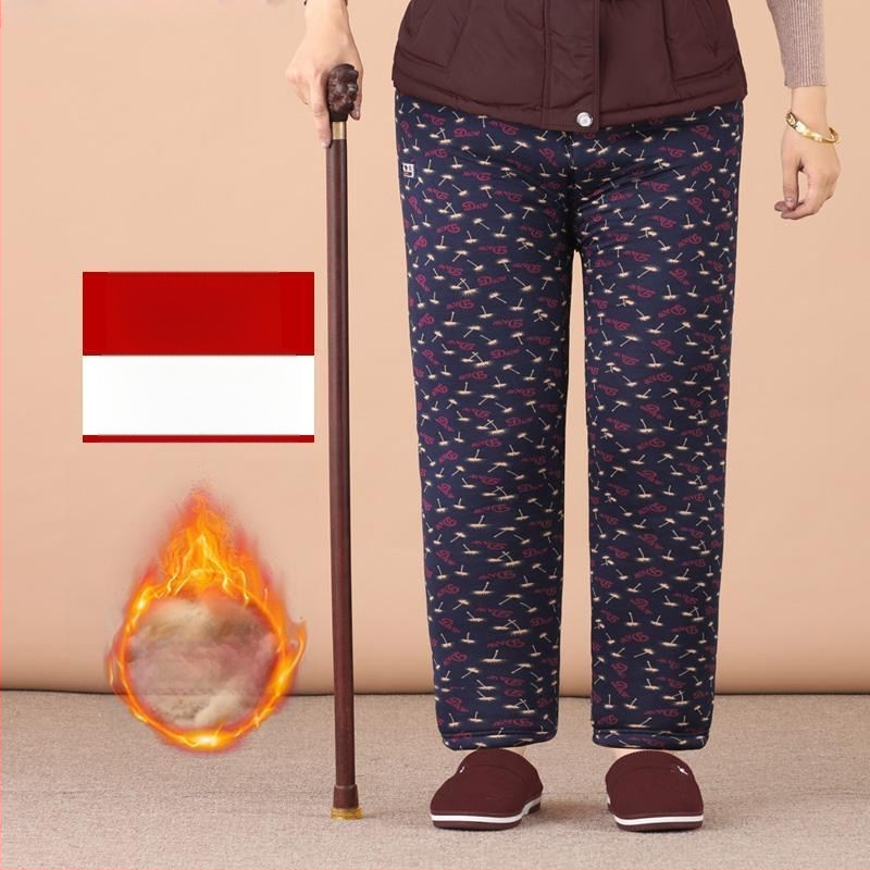 Termilised Chenille puuvillased püksid vanematele naistele, kõrge vöökoht, kitsas lõige, sügis-talv