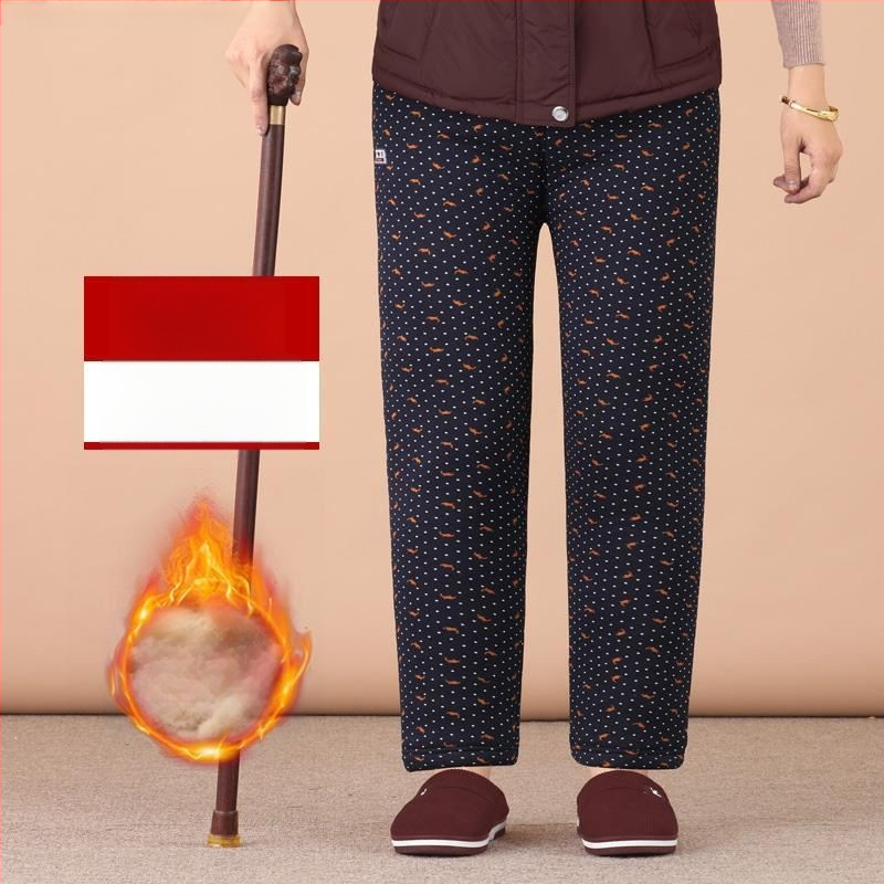 Termilised Chenille puuvillased püksid vanematele naistele, kõrge vöökoht, kitsas lõige, sügis-talv