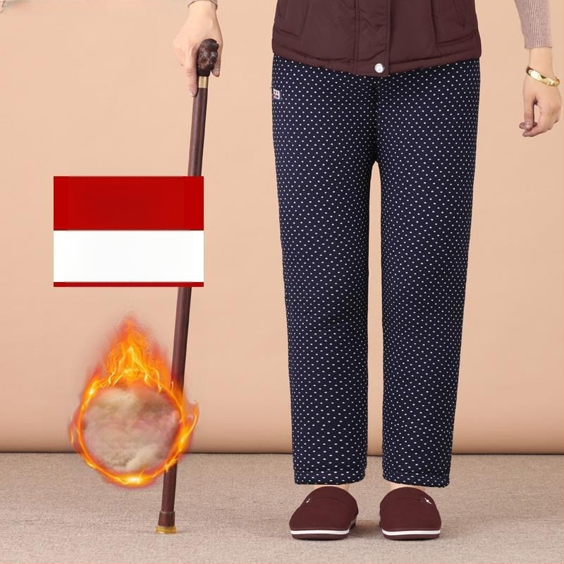 Termilised Chenille puuvillased püksid vanematele naistele, kõrge vöökoht, kitsas lõige, sügis-talv