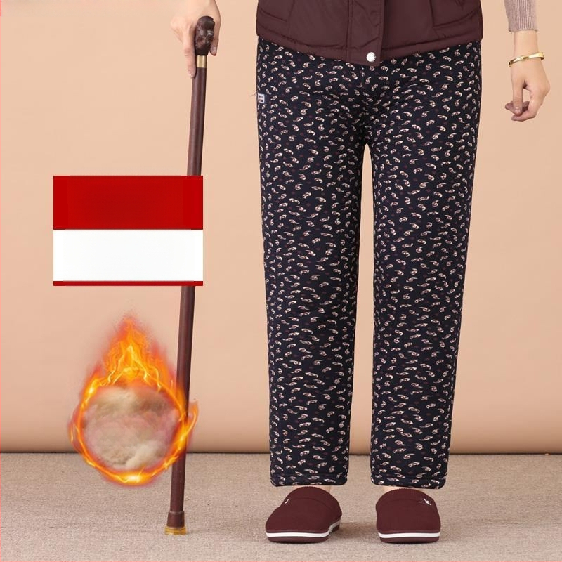 Termilised Chenille puuvillased püksid vanematele naistele, kõrge vöökoht, kitsas lõige, sügis-talv