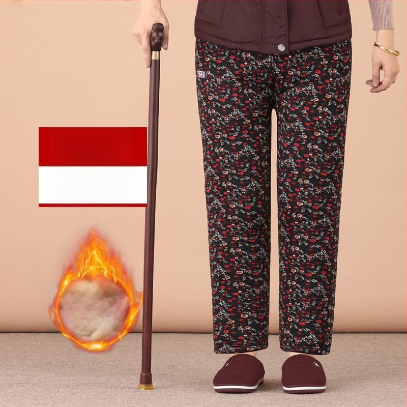 Termilised Chenille puuvillased püksid vanematele naistele, kõrge vöökoht, kitsas lõige, sügis-talv