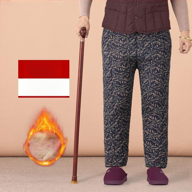 Termilised Chenille puuvillased püksid vanematele naistele, kõrge vöökoht, kitsas lõige, sügis-talv