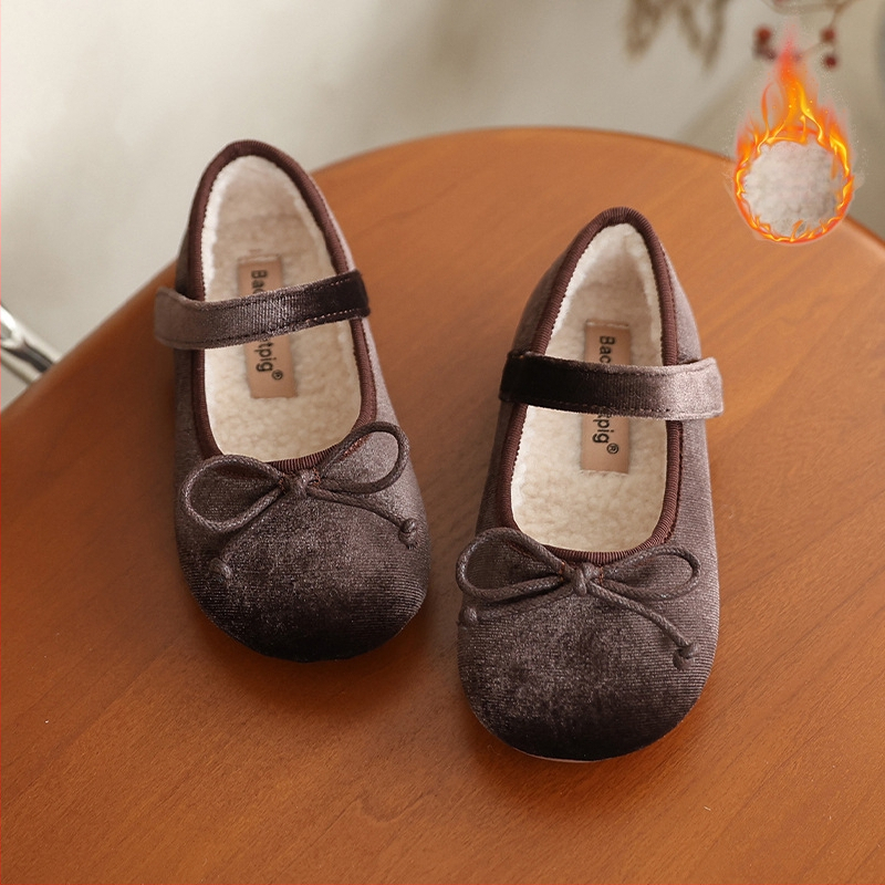 Bērnu samta kurpītes ar bantīti, korejiešu stilā, Velcro aizdare, flīša oderējums