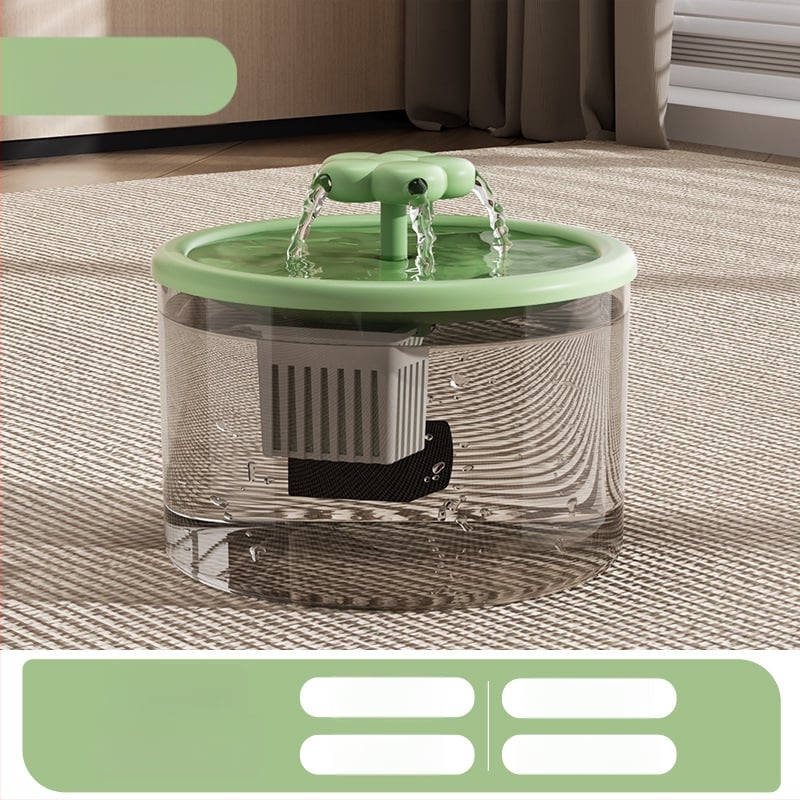 Kaķu ūdens fontāns ar automātisku filtrēšanu un cirkulāciju svaigas ūdens, energoefektīvs un kluss, materiāls PP