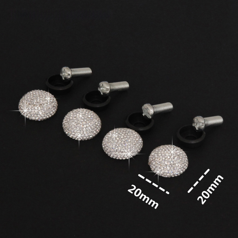 Clip-in skrūvju vāciņi uz numura zīmi (4 gb.) – ABS + rhinestones, universāli visiem automobiļiem