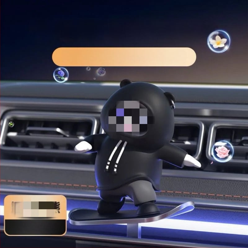 Automašīnas paneļa dekors ar lāci uz slidinoša skeita dēļa, karikatūras stilā, sakausējuma materiāls, dzīvnieku dizains