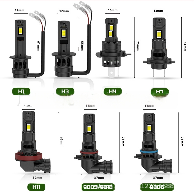 Automobiļu priekšējo LED lukturu komplekts — savietojams ar vairākiem modeļiem (H1/H3/H4/H7/H11/9005/9006/9012), 6000K, 35W, 12-24V, IP67