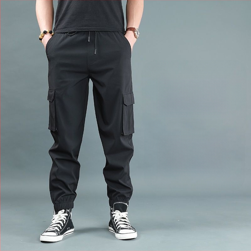 Férfi fleece-bélelt vastag jogger nadrág, magas derekú, egyenes szabású, bambusz rost és poliészter keverék