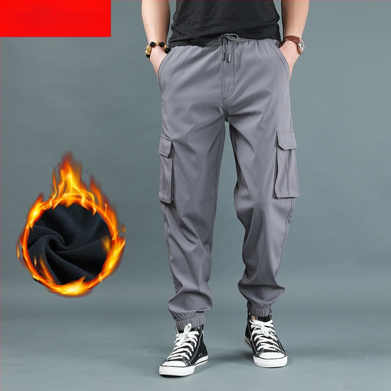 Férfi fleece-bélelt vastag jogger nadrág, magas derekú, egyenes szabású, bambusz rost és poliészter keverék