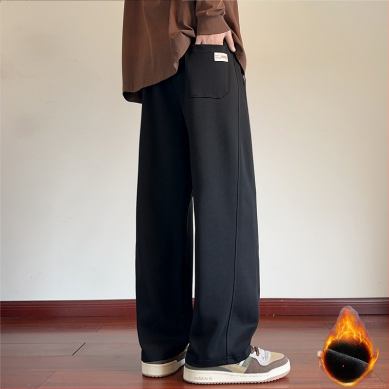 Kényelmes fleece-belepelésű, széles lábú nadrág téli viselethez, 65% pamut, 35% poliészter, középmagas derék