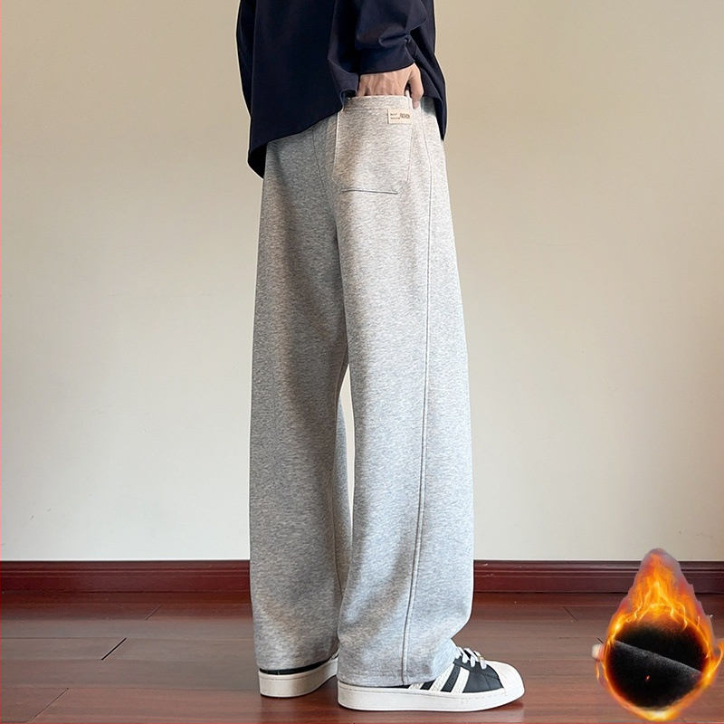 Kényelmes fleece-belepelésű, széles lábú nadrág téli viselethez, 65% pamut, 35% poliészter, középmagas derék