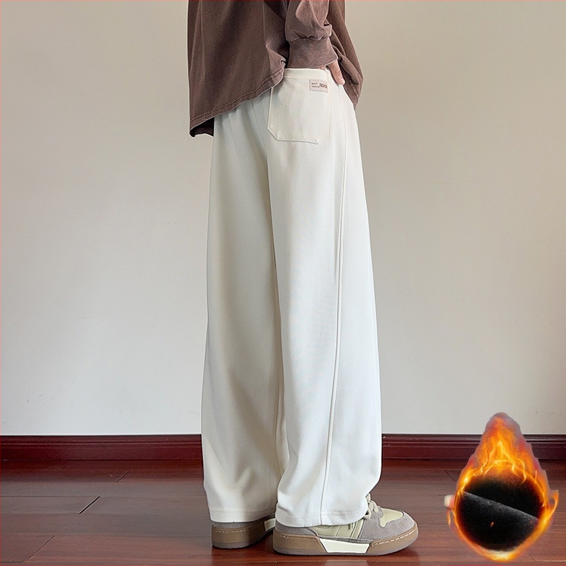 Kényelmes fleece-belepelésű, széles lábú nadrág téli viselethez, 65% pamut, 35% poliészter, középmagas derék