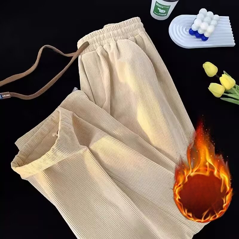 Férfi Corduroy nadrág, egyenes szabás, középmagas derekú, húzózsinóros zárás, könnyű poliészter anyag