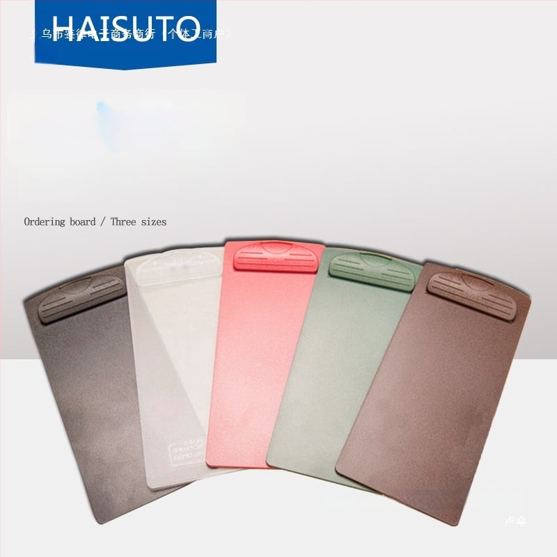 Plastikinis meniu laikiklis su 6 skylėmis užpakalyje, skirtas A5 popieriui, spaustuko dydis 9