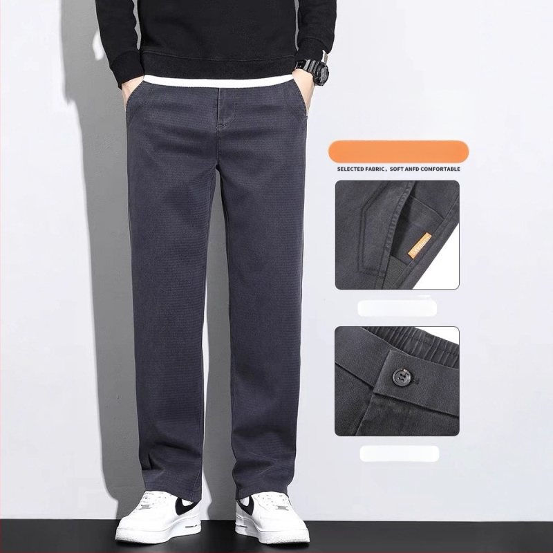 Férfi Lyocell anyagú nadrág fleece-belelt, egyenes szabású, középmagas derék, cipzáras és övvel, téli viselet