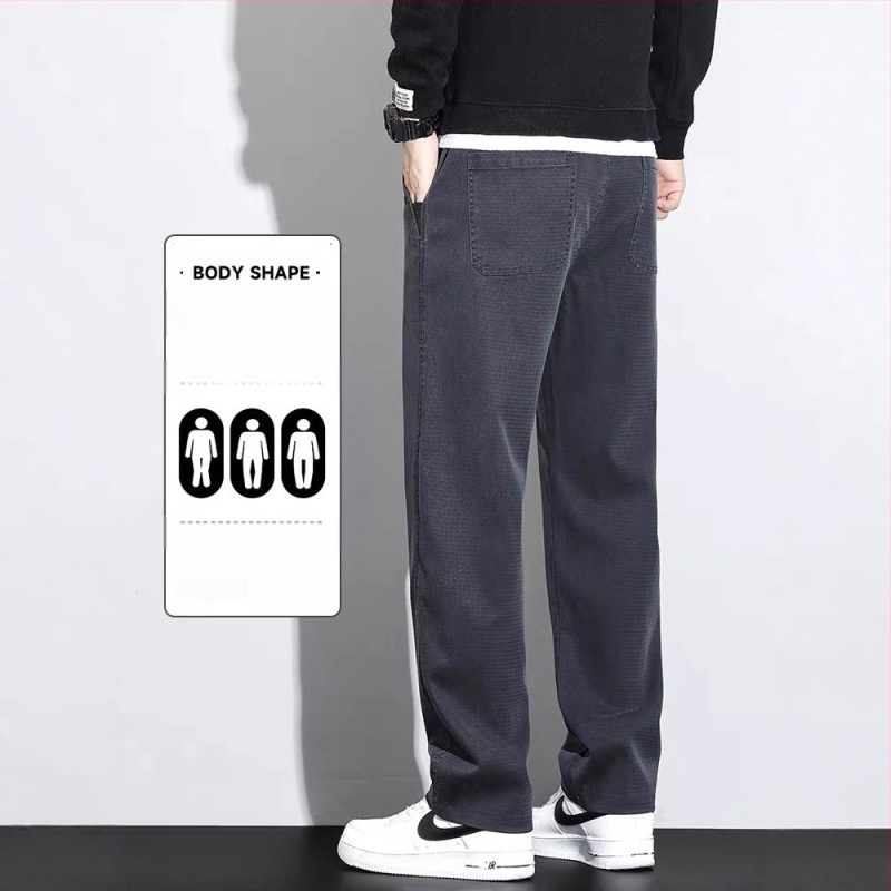 Férfi Lyocell anyagú nadrág fleece-belelt, egyenes szabású, középmagas derék, cipzáras és övvel, téli viselet