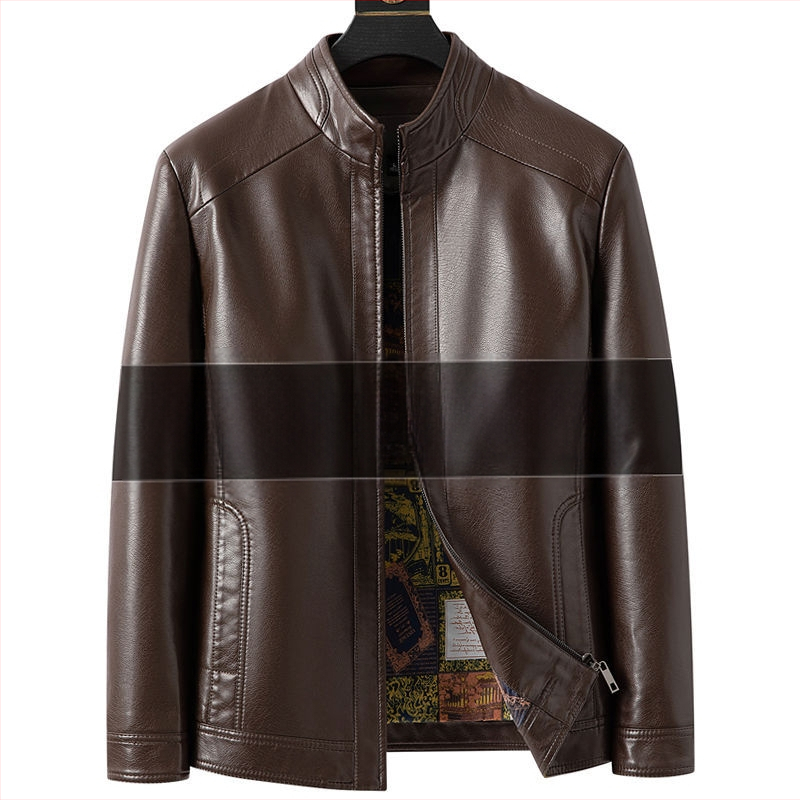 Férfi PU bőrdzseki, stand-up gallérral, lazább szabás, fleece bélés