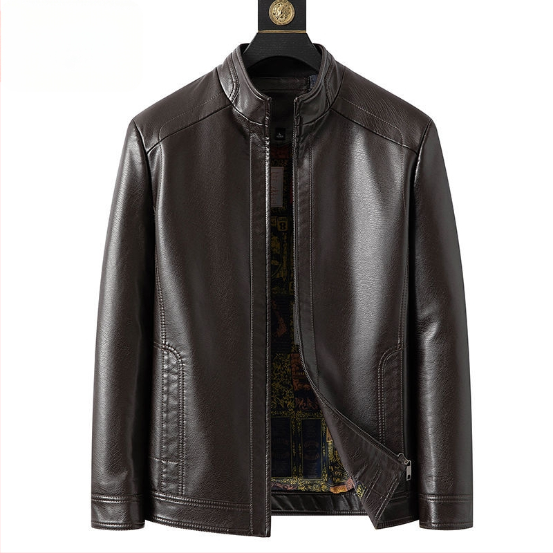 Férfi PU bőrdzseki, stand-up gallérral, lazább szabás, fleece bélés