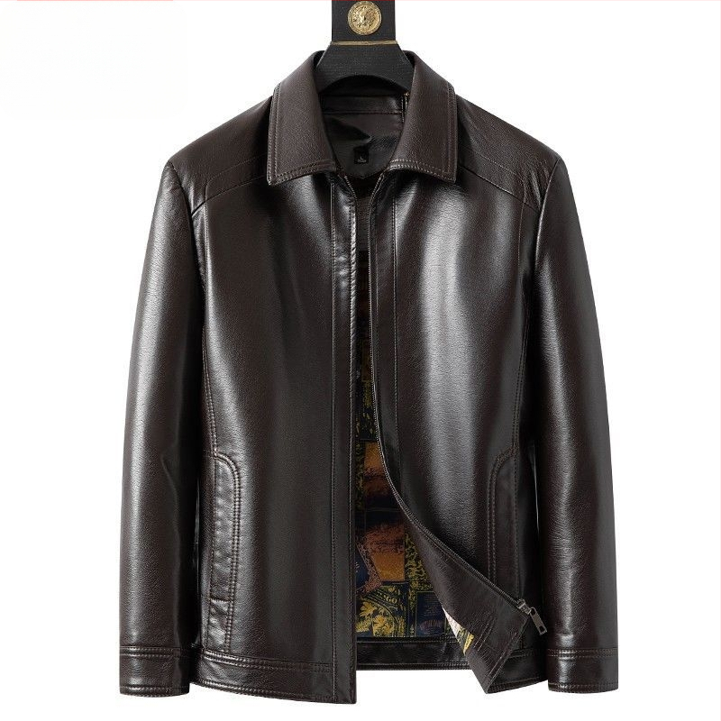 Férfi PU bőrdzseki, stand-up gallérral, lazább szabás, fleece bélés
