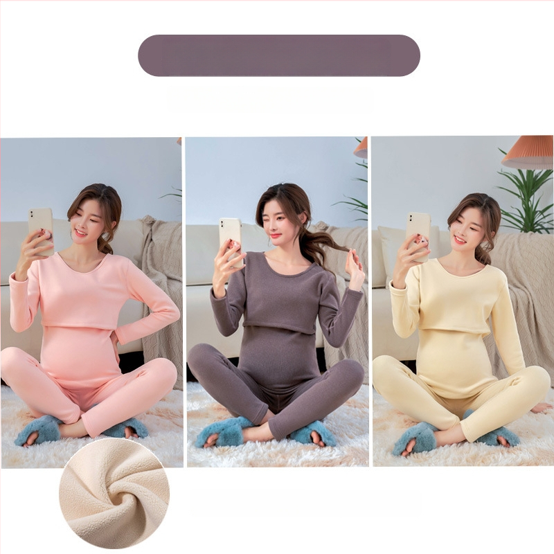 Māmiņām paredzēts termālais apģērbu komplekts ar flisa odeli, garas piedurknes, zīdīšanas piekļuve, poliestera/elastāna maisījums.