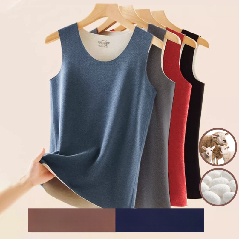 Topli vuneni svilenkasti prsluk, dvostruki melirani materijal, fleece podstava, okrugli ovratnik, debeli materijal 201-250 g/m², 90-95% poliestera.