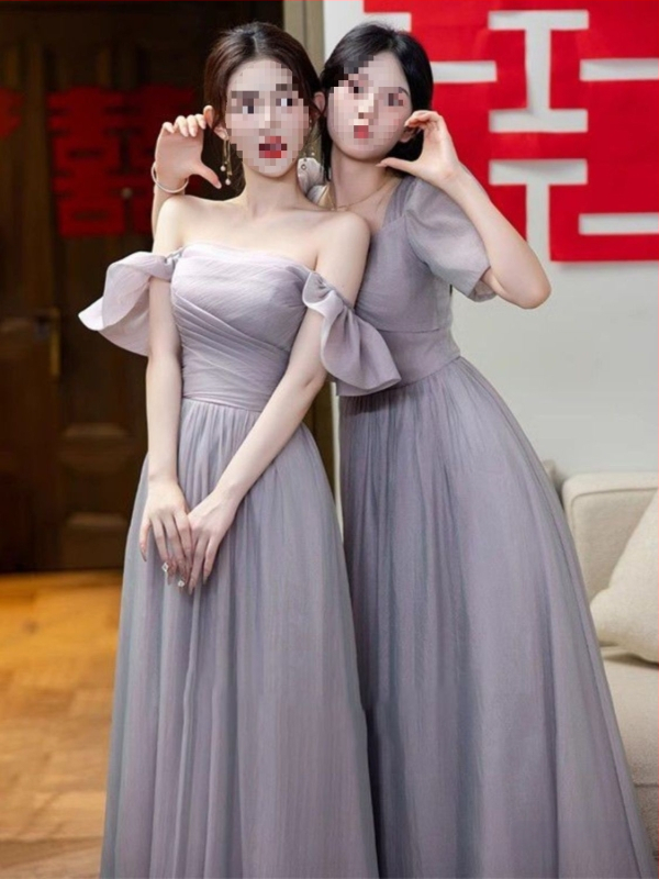 Pruutneitside kleit – A-liiniline lõige, U-kaelus, pikk kleit, satiin 395