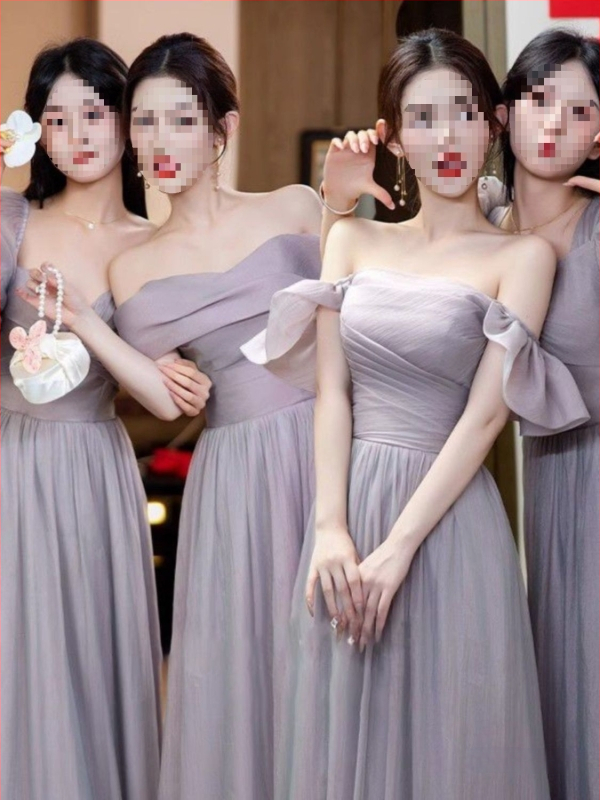 Pruutneitside kleit – A-liiniline lõige, U-kaelus, pikk kleit, satiin 395