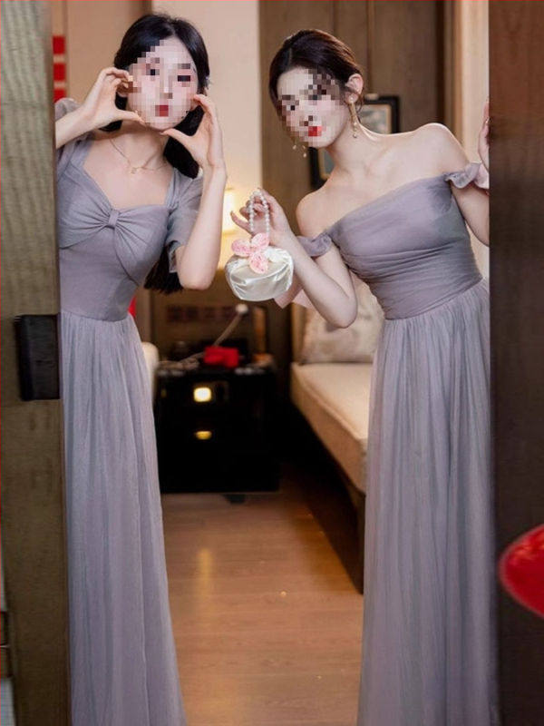 Pruutneitside kleit – A-liiniline lõige, U-kaelus, pikk kleit, satiin 395